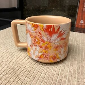 Starbucks Orange Pink Flower Cactus Floral Stackable Coffee Mug 14 oz